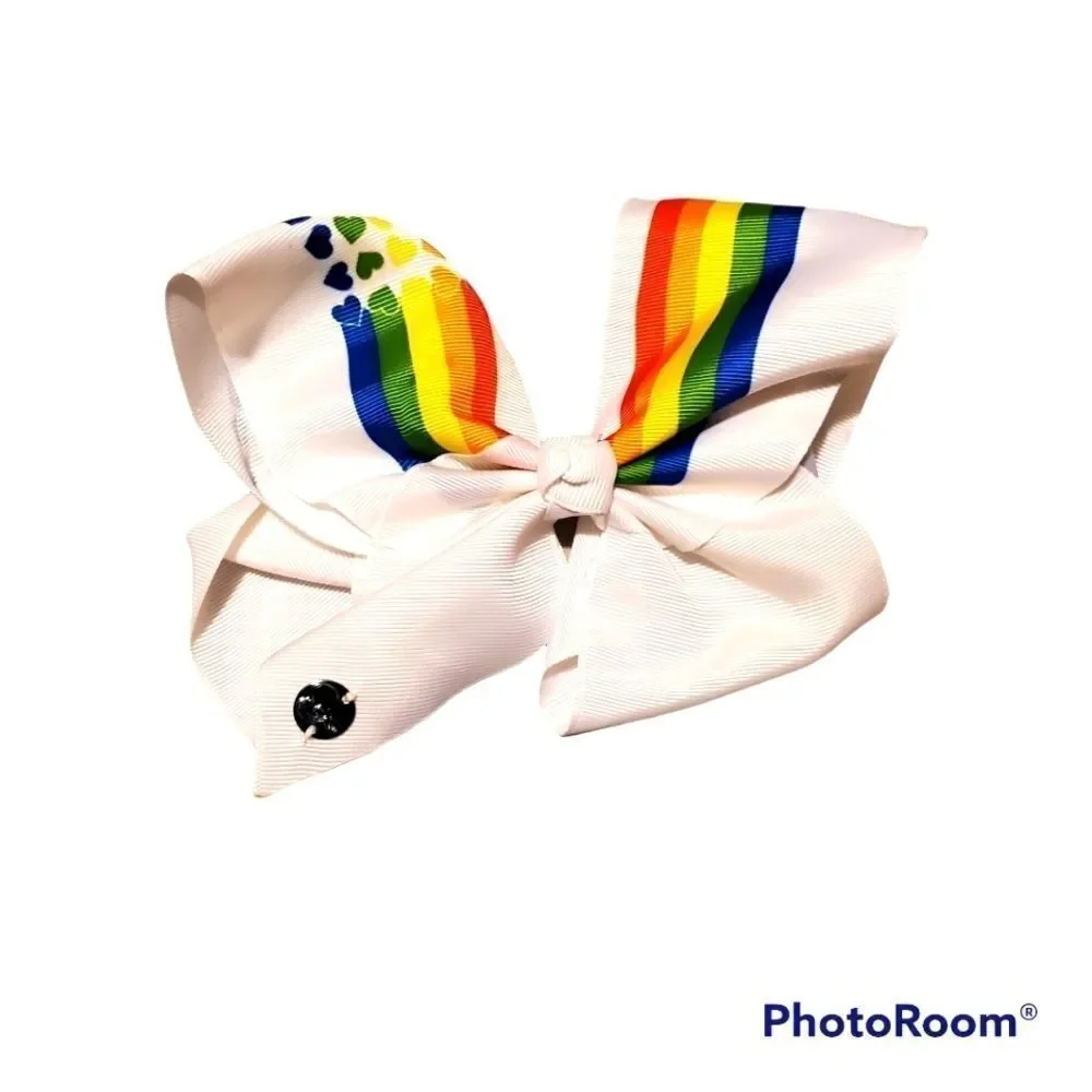 Girls Rainbow and White Hair Bow